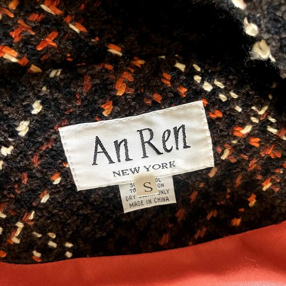 An Ren New York Vintage Plaid Wool Blend Bouclé Coat, Faux Shearling Trim Size S - Picture 4 of 12